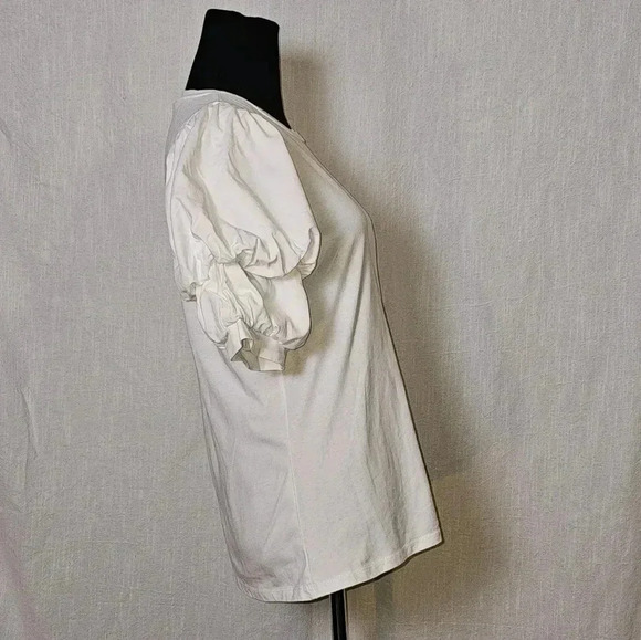 Entro‎ Off White Ruched Sleeve Crew Neck White Tee Sz S - Picture 5 of 14